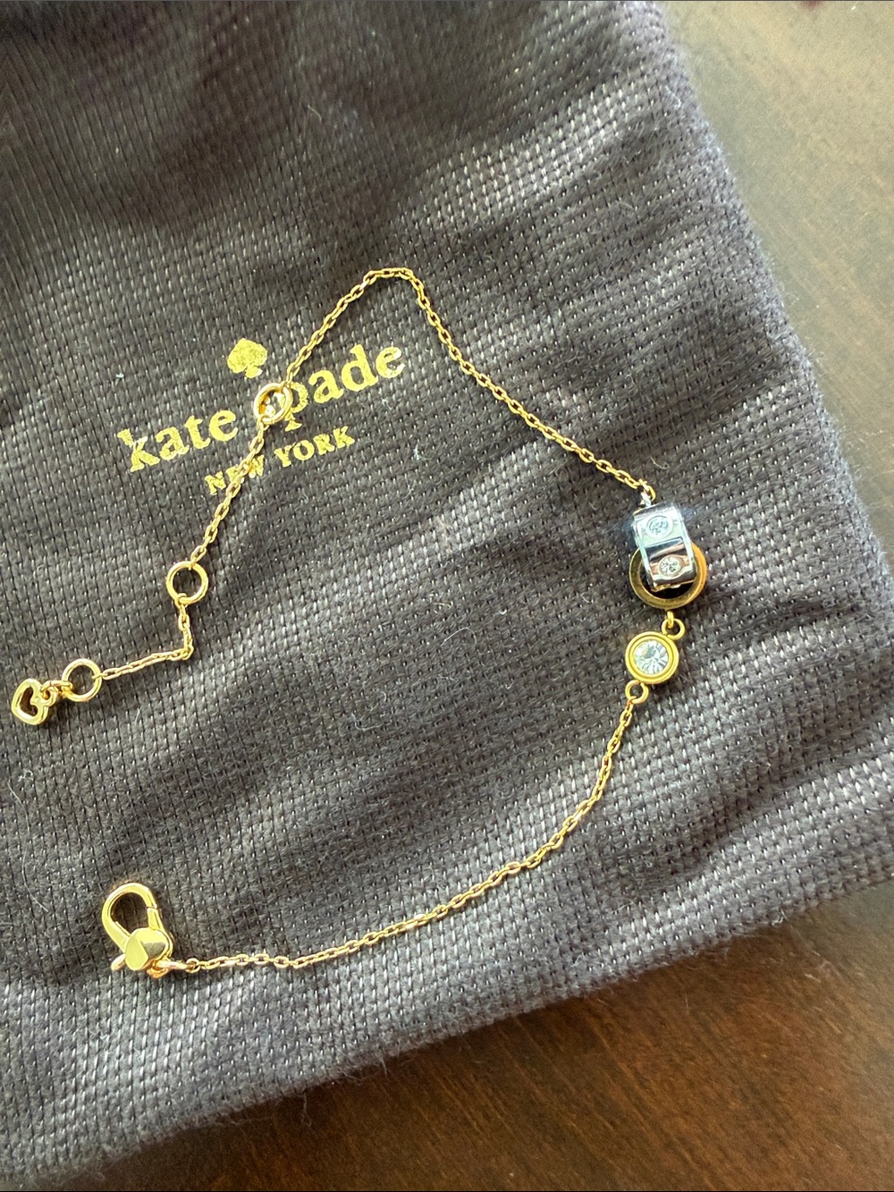 kate spade Adjustable Gold Chain Bracelet with Clear Crystal Accents - Picture 2 of 5